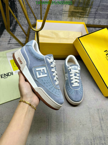 Fendi Men's Suede Low-Top Sneakers with Signature Logo, Light Blue, EU35-45