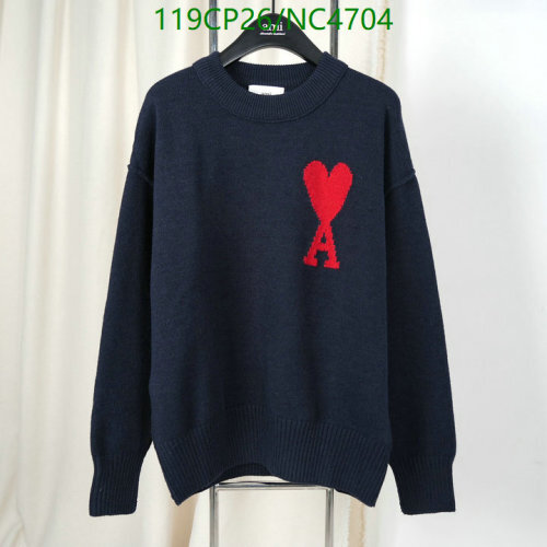 AMI Paris De Coeur Crewneck Sweater - Navy Blue with Red Heart Logo