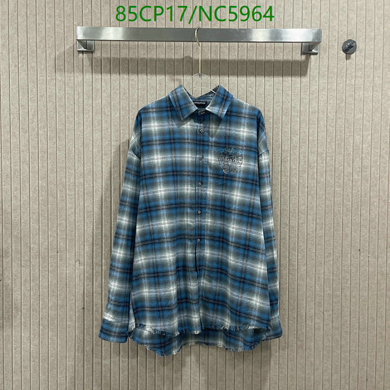 Chrome Hearts Blue Plaid Cotton Flannel Shirt, Long Sleeve, Distressed Hem