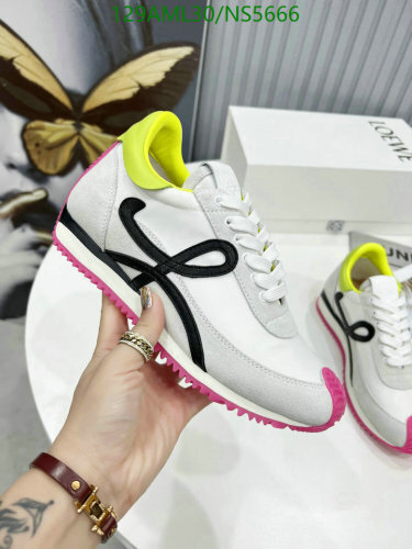 Loewe Flow Runner Sneakers in White Leather and Suede with Pink Sole