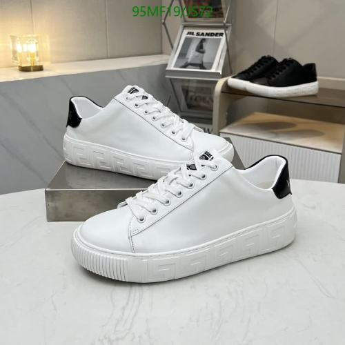 Versace Men's White Leather Low-Top Sneakers with Greek Key Embossed Sole