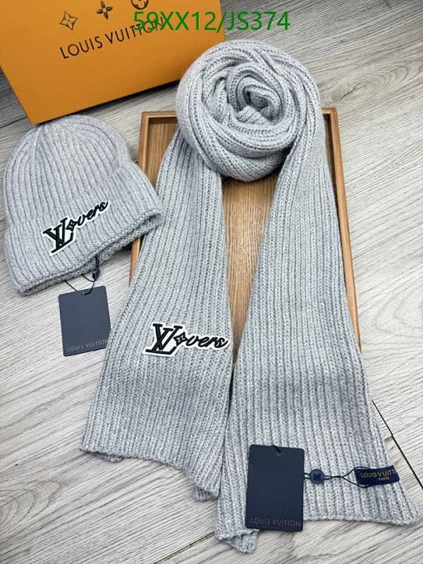 Louis Vuitton Wool & Rabbit Fur Gray Scarf and Hat Set | JS374