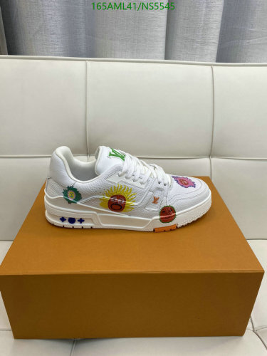 Louis Vuitton Women's White Leather LV Trainer Sneaker with Floral Prints