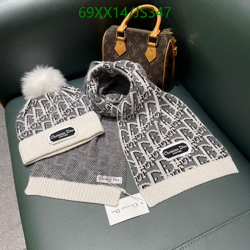Christian Dior Hat Scarf Set Cashmere Rabbit Down Winter Knit Warm