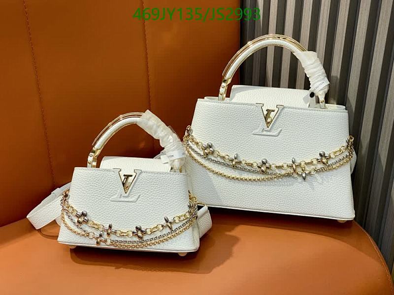 Louis Vuitton White Leather Top Handle Bag with Chain Detail