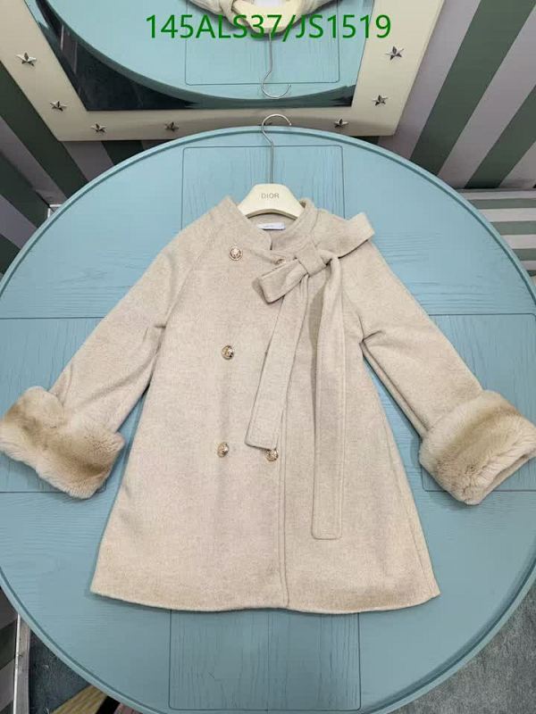 Elegant Dior Girls' Wool Blend Coat with Bow and Fur Cuffs - Sizes 90-150