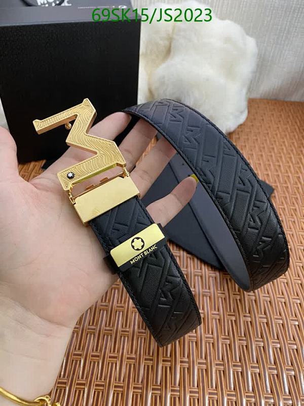 Montblanc Men's Black Leather Belt with Gold Buckle, 3.5cm Width