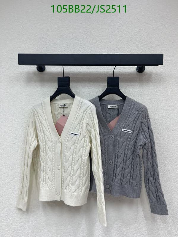 Miu Miu Women's Wool Cardigan,Long Sleeve Knitwear,V-Neck,Gray/White,Size S-M-L