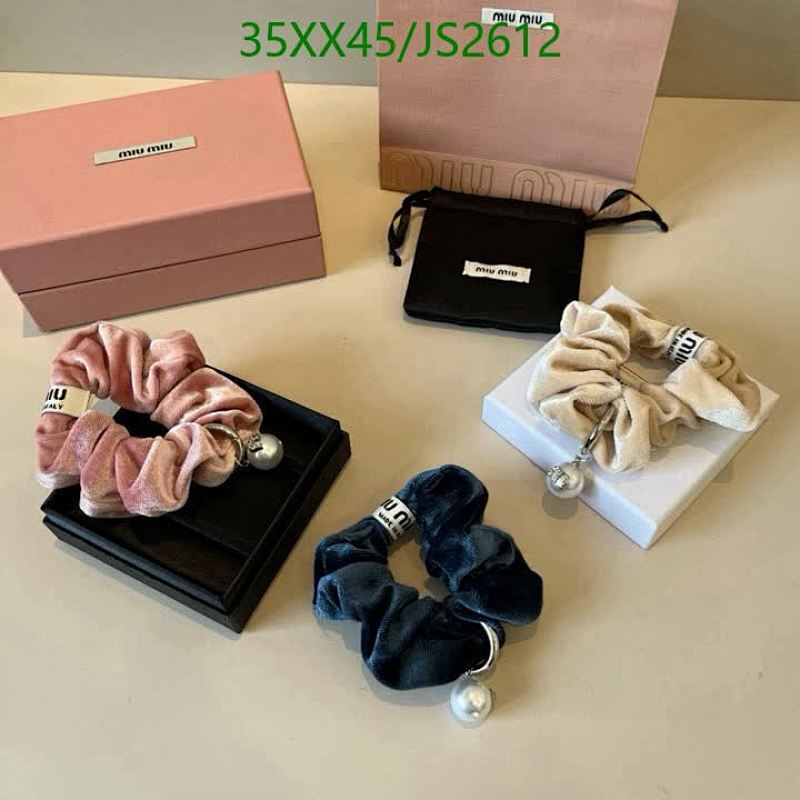 Miu Miu Velvet Scrunchie with Pearl Charm Elegant Hair Accessory, JS2612