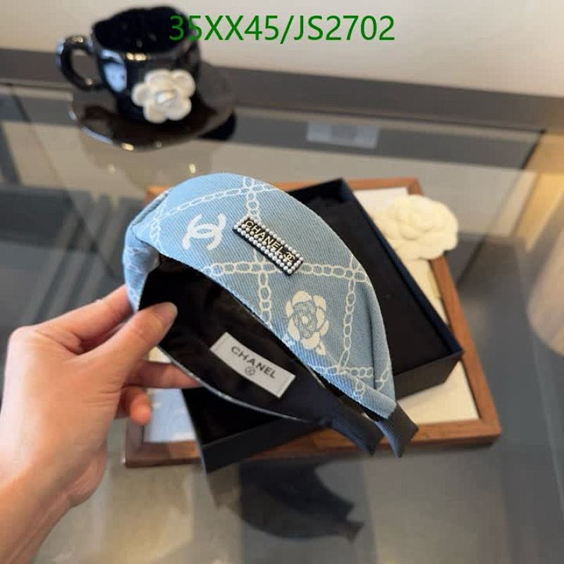 Chanel Headband Denim Blue with CC Logo, Stylish Headwear for Women - JS2702