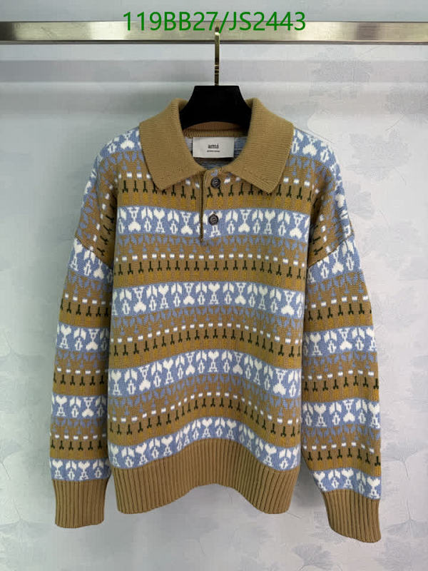 AMI Paris Wool Blend Patterned Knit Polo Sweater | Stylish & Comfortable