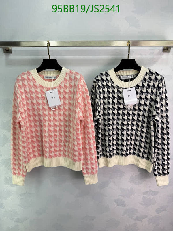 Dior Women's Wool Houndstooth Sweater, Long Sleeve Knit Top, Round Neck, Casual