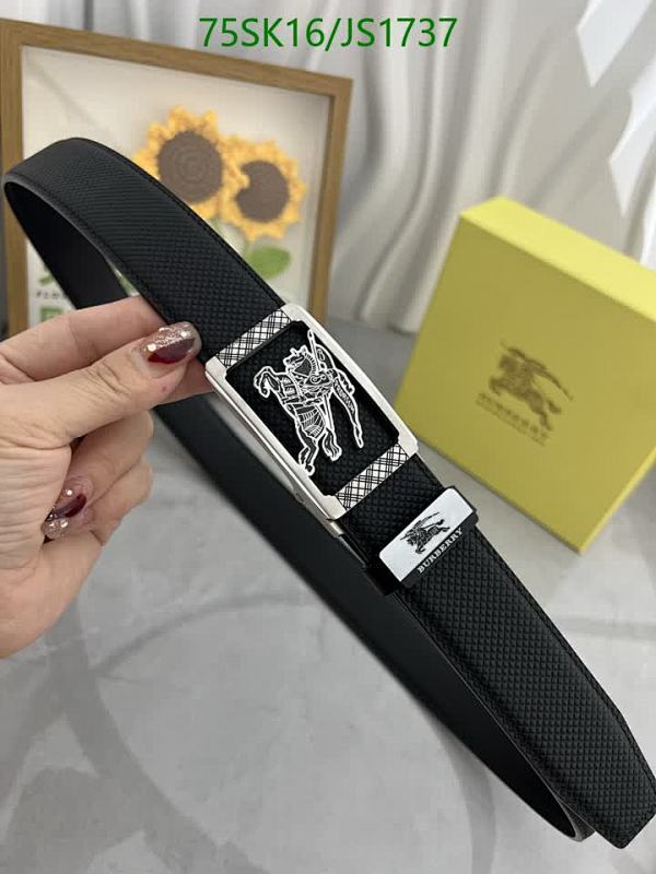 Burberry Men's Black Leather Belt with Silver Buckle - Adjustable Length