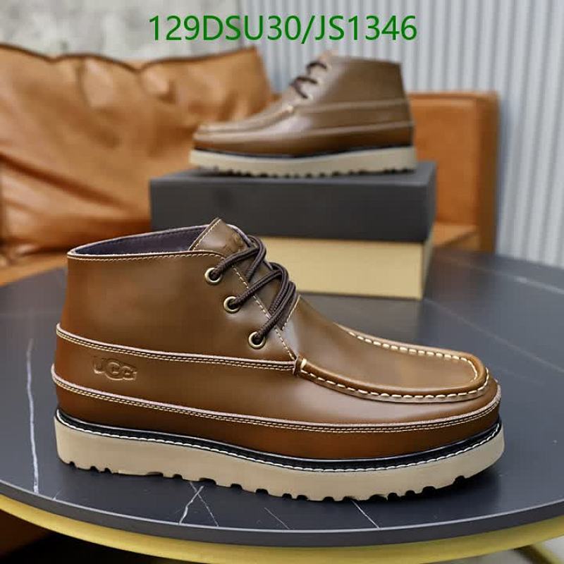 UGG Men's JS1346 Leather Ankle Boots - Brown, Lace-Up, Unisex Style