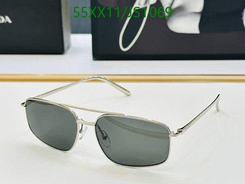 Prada JS1069 Silver Metal Frame Square Sunglasses, 58-15-140