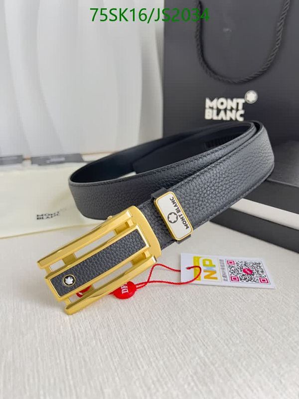 Montblanc Belt for Men, Cowhide Leather, Gold-Tone Buckle, Adjustable Size