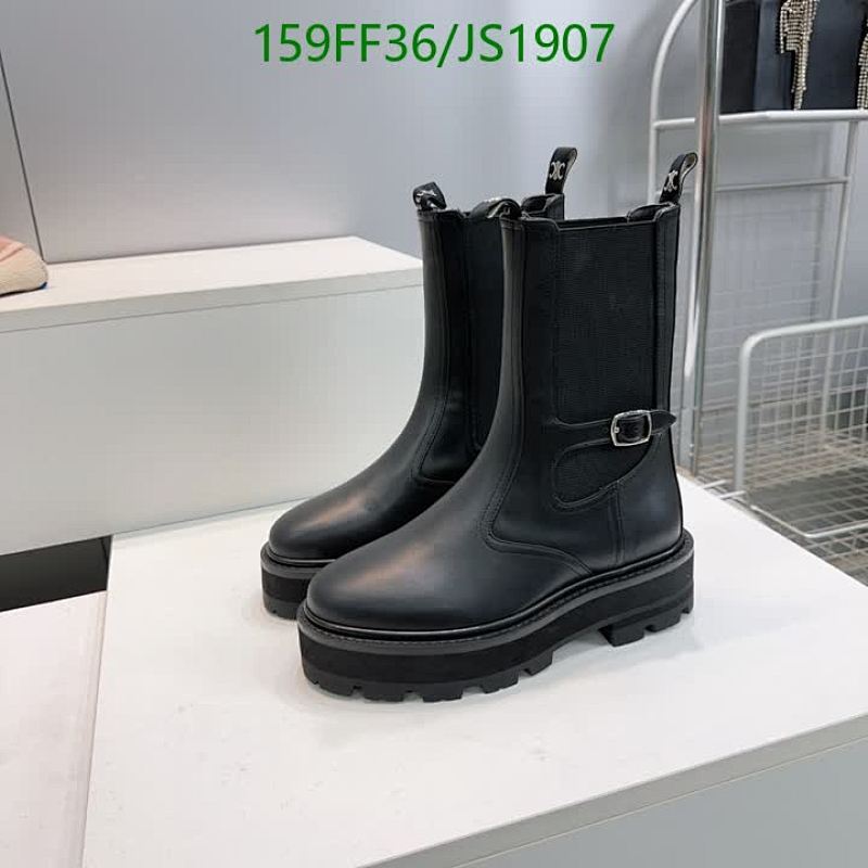 Celine Women's Black Leather Ankle Boots with Buckle and Platform Sole 7 Celine Women's Black Leather Ankle Boots with Buckle Accent - EU 35-42