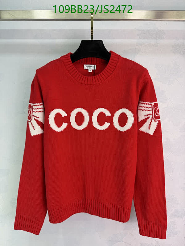 Chanel Women's Red Wool Coco Sweater | Crew Neck, Long Sleeves, Ribbed Knit