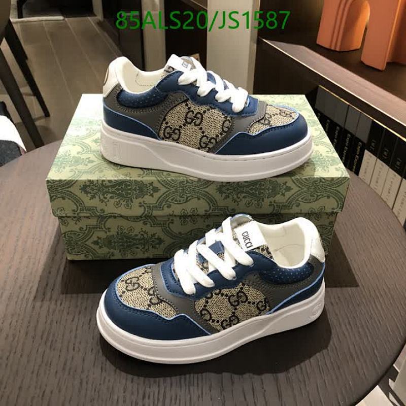 Gucci Kids Sneakers With GG Motif, Blue Leather Trim, and Lace-Up Closure 3 Gucci Kids Sneakers With GG Motif, Blue Leather Trim, and Lace-Up Closure