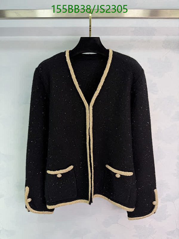 Elegant Tweed Cardigan with V-Neck and Golden Trim, Classic and Chic