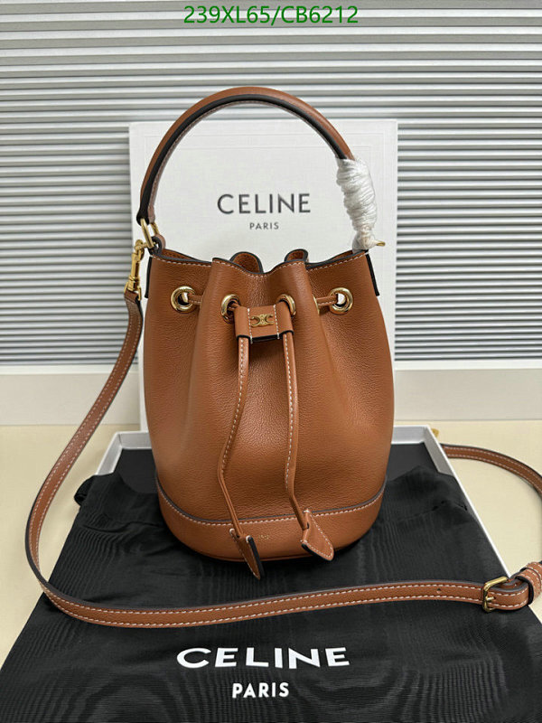 Celine Small Drawstring Bucket Bag in Grained Calfskin Leather, Tan
