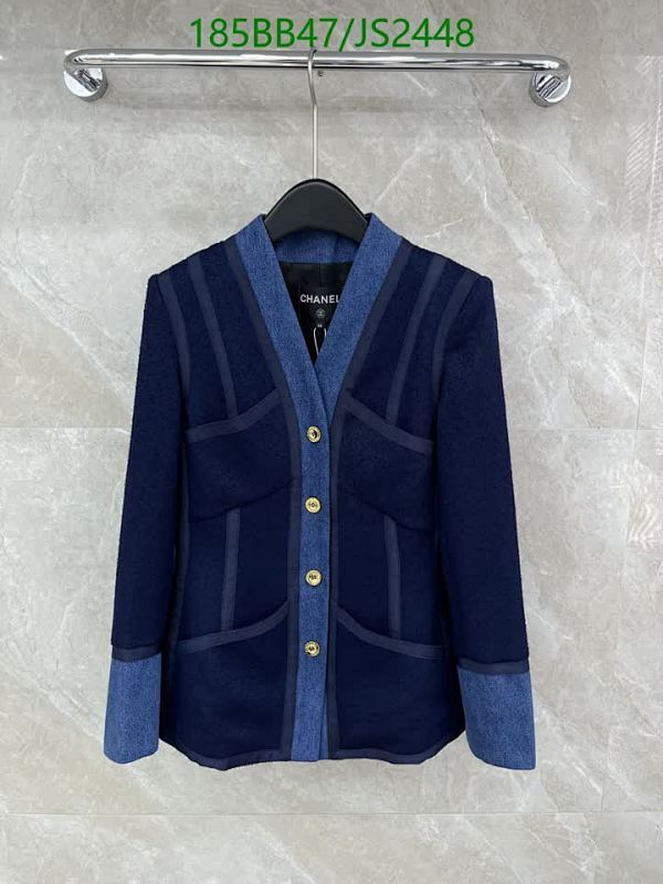 Chanel Wool Blend Jacket - Navy Blue with Denim Trim, Size S-M-L