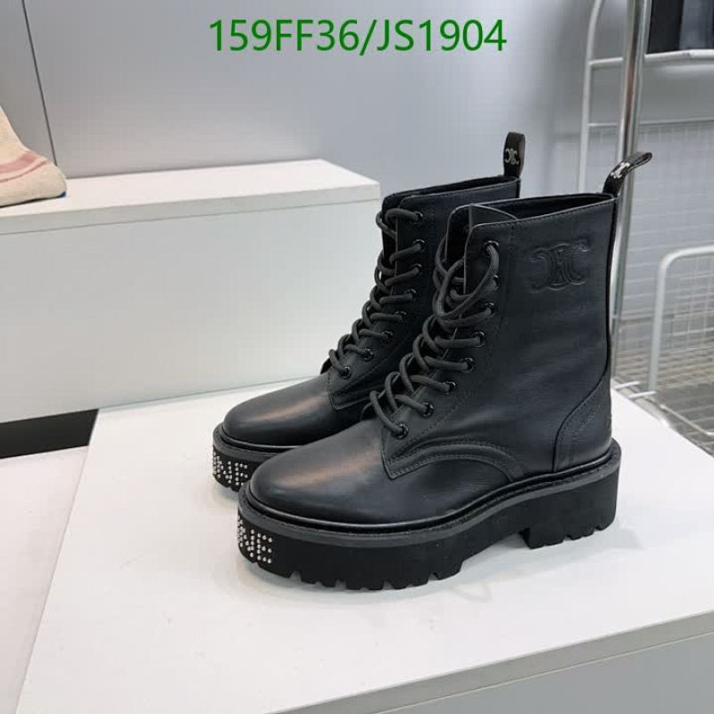 Celine Women's Black Leather Combat Boots with Studded Platform - EU35-42