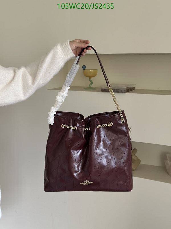 Coach Leather Bucket Bag with Chain Detail, Burgundy, 34-25-11CM