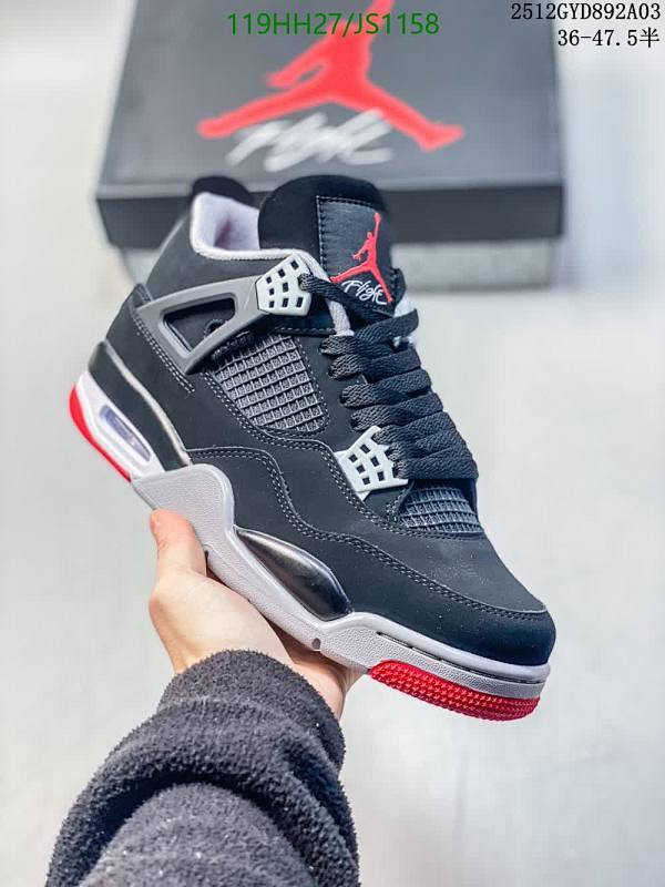 Air Jordan 4 Retro Women's Shoes - Black/Cement Grey-Fire Red - Unisex