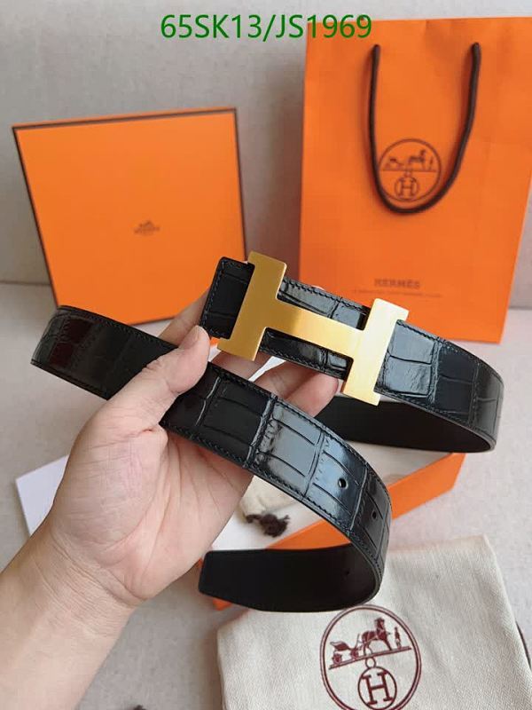 Hermès JS1969 Black Cowhide Leather Belt with Gold Buckle | Size 95-120cm
