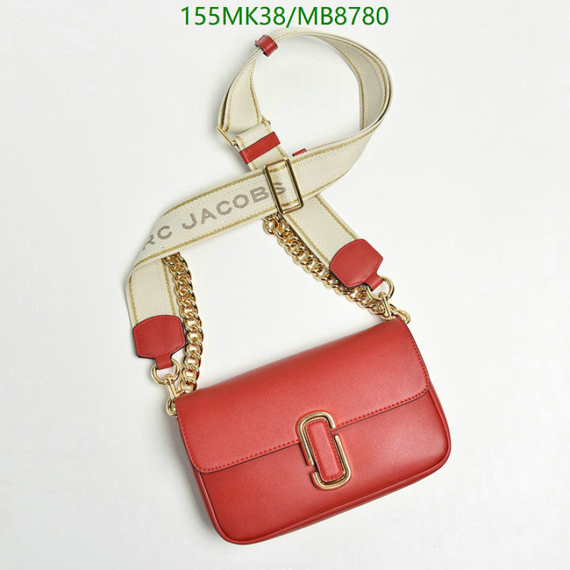 Marc Jacobs Red Leather Shoulder Bag with Chain Accent and Logo Strap