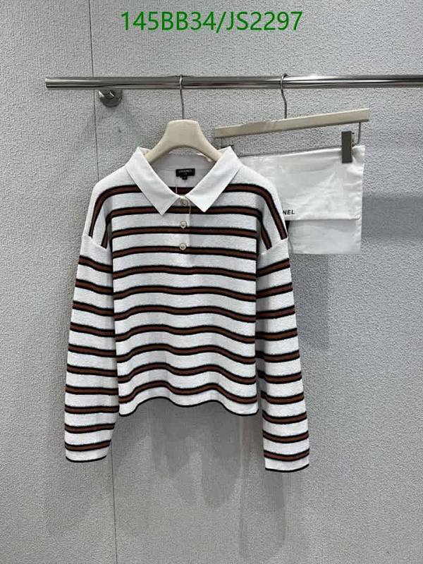Chanel Striped Knitted Polo Shirt, Long Sleeve, Women's Designer Clothing