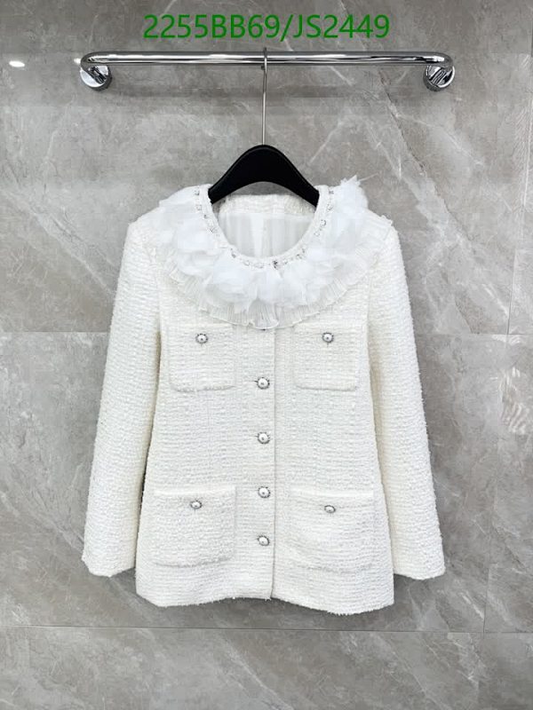 Chanell White Tweed Jacket with Ruffle Collar - Women's Designer Clothing