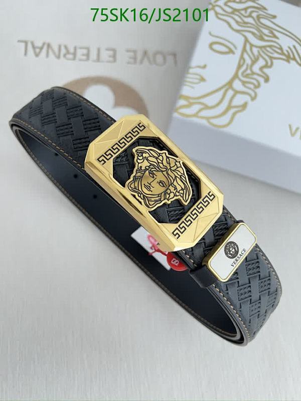 Versace Men's Black Leather Belt with Gold Medusa Buckle - JS2101