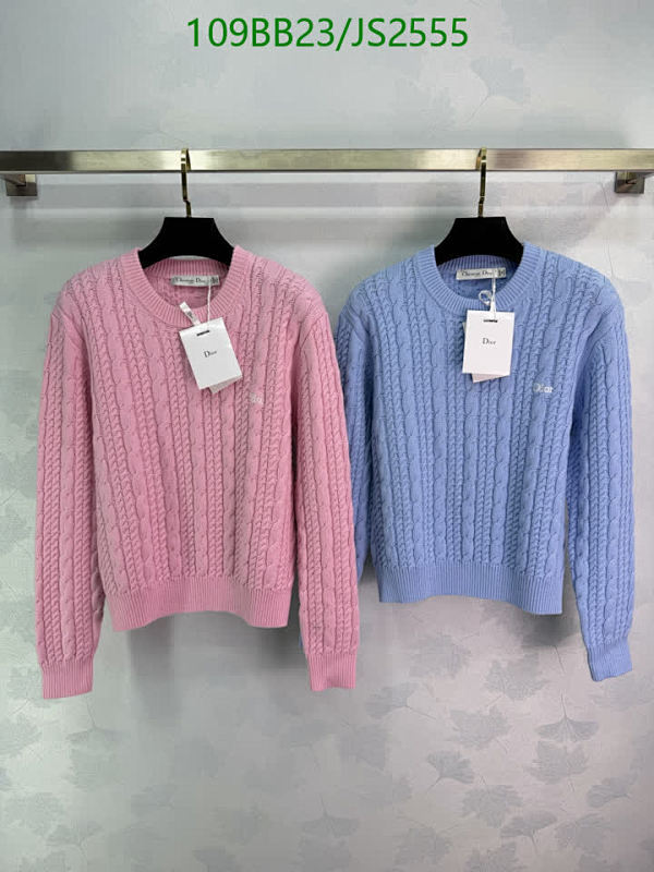 Dior Women's Cashmere Knit Sweater, Long Sleeve, Crew Neck, Pink/Blue, S-M-L