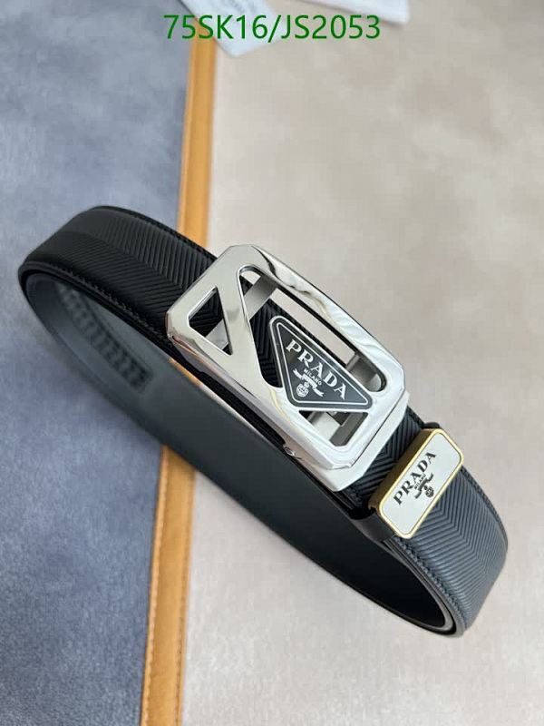 Prada Belt For Men, Cowhide Leather Belt With Silver Buckle, Width 3.5cm