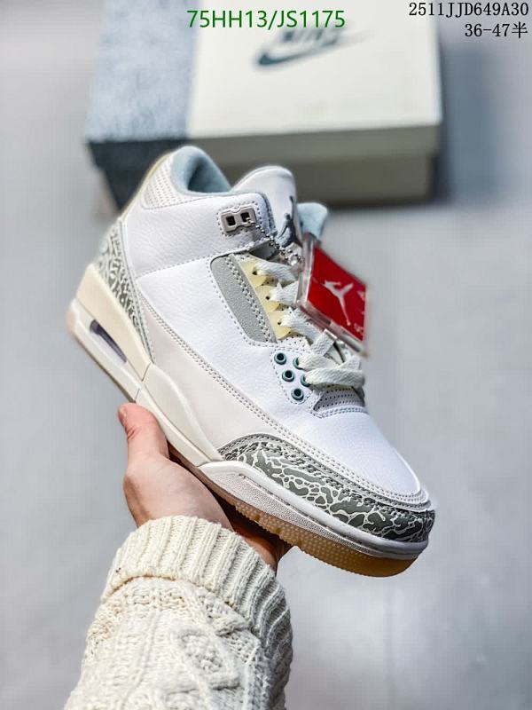 Air Jordan 3 Retro Women's Shoes White Grey, Unisex Size EU36-47