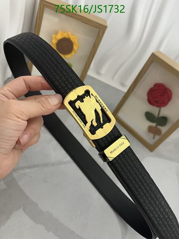 Burberry Men's Black Cowhide Leather Belt with Gold Buckle, Length 95-120cm