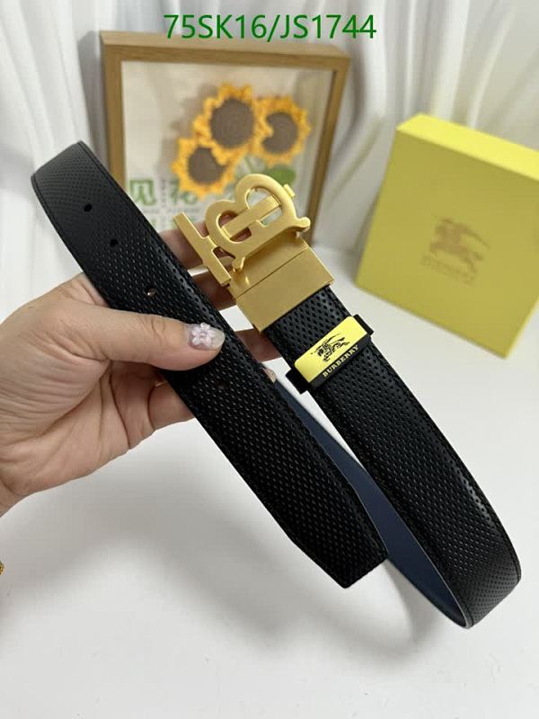 Burberry Reversible Leather Belt with Gold-Tone Buckle - JS1744, 3.5cm Width