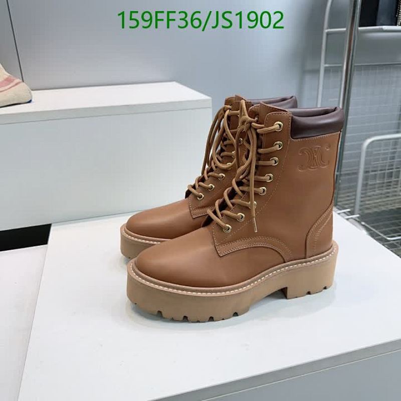 Celine Women's Tan Leather Lace-Up Ankle Boots with Platform Sole, Size EU35-42