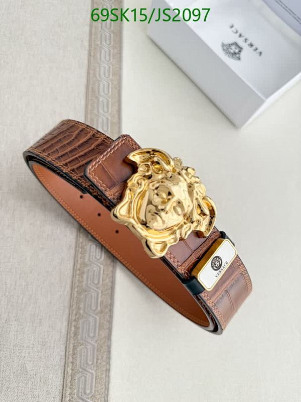 Versace Brown Crocodile Embossed Leather Belt with Medusa Buckle, 3.8 cm Wide