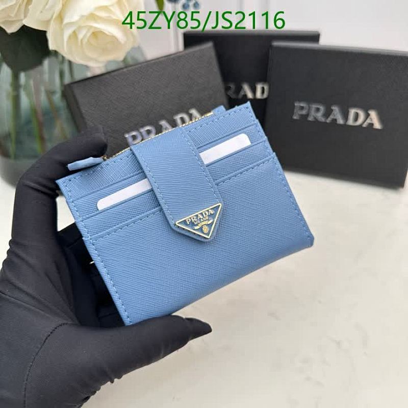 Prada Cowhide Leather Card Holder Wallet Blue - Compact Design, Secure Storage