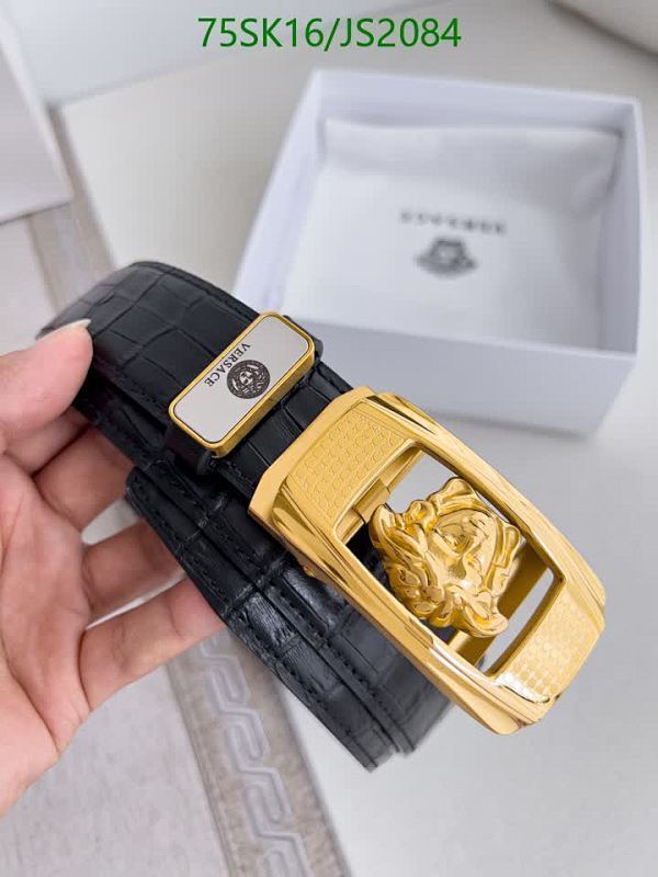 Versace JS2084 Men's Black Cowhide Belt with Gold Medusa Buckle, 3.5cm Width