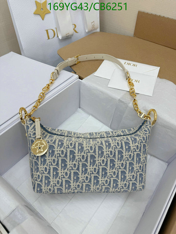 Dior Blue Embroidered Canvas Bag with Leather Trim, 22 cm