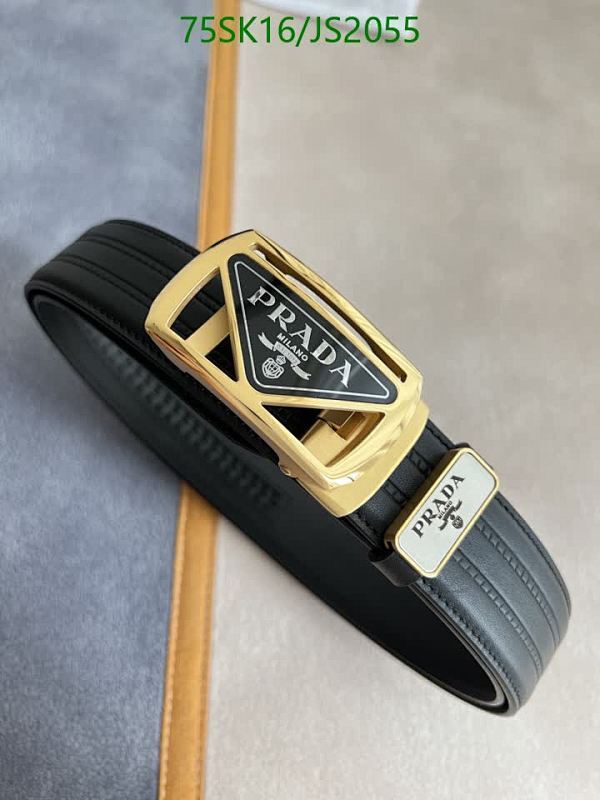 Prada Belt for Men | Black Cowhide Leather with Gold Buckle | JS2055