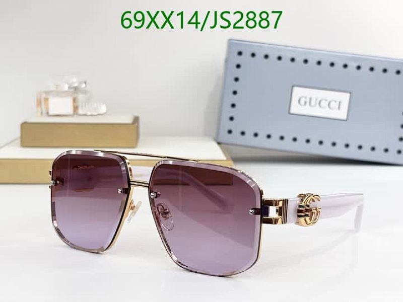 Gucci Square Sunglasses, Metal Frame, Purple Lens, Unisex, JS2887,63-13-140