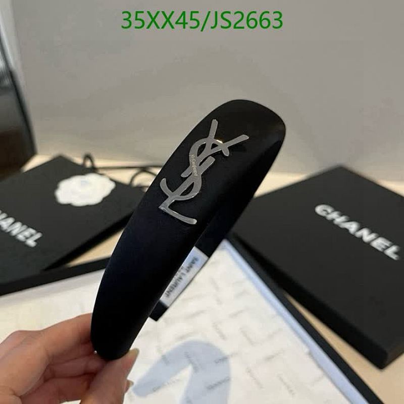 Yves Saint Laurent Black Headband with Silver Logo, Elegant Hair Accessory