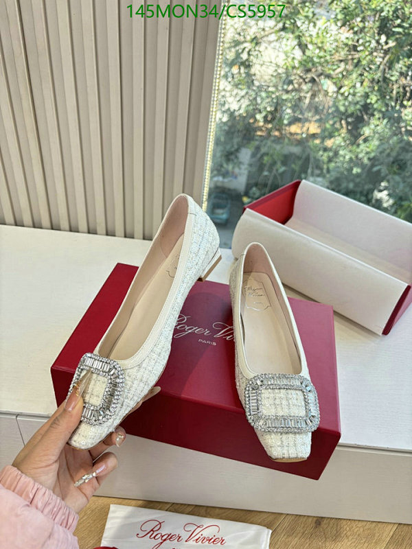 Roger Vivier Women's White Sheepskin Ballet Flats with Crystal Buckle