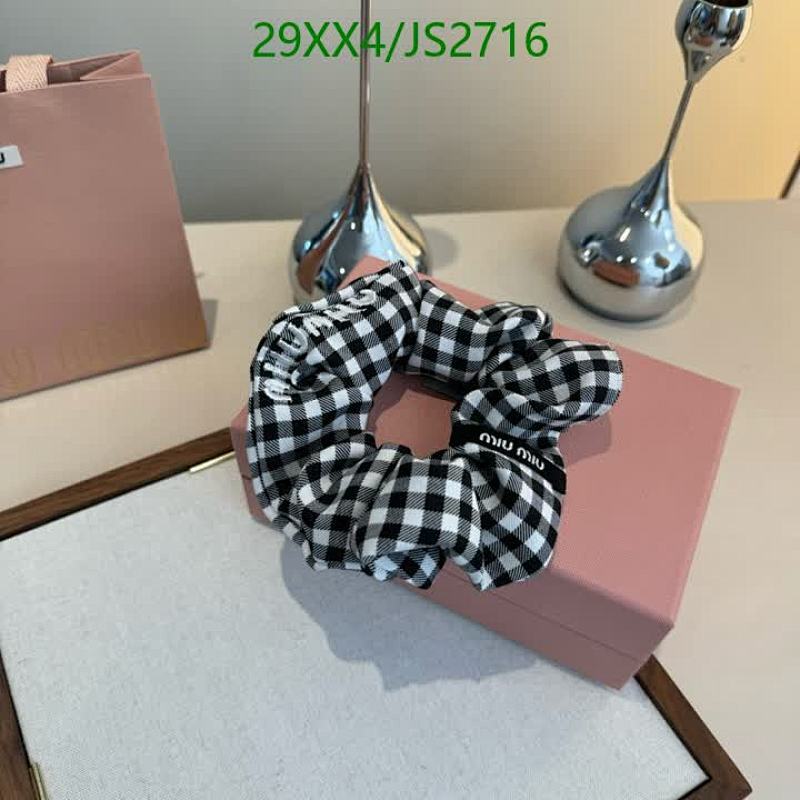 Miu Miu Hair Accessories - Black and White Checkered Scrunchie