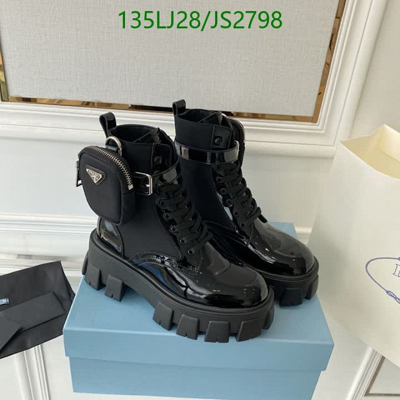 Prada Monolith Platform Boots in Black Leather with Detachable Pouch